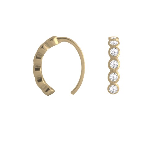 Srebrny pozłacany kolczyk nausznica z cyrkoniami