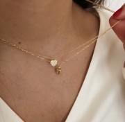 Srebrny pozłacany naszyjnik serce z cyrkoniami