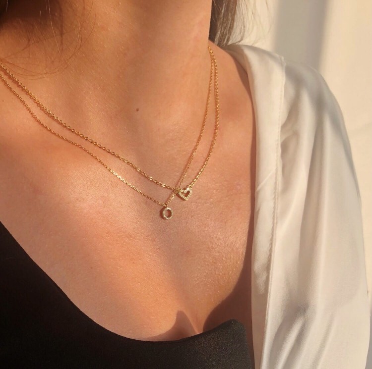 Srebrny pozłacany naszyjnik serce z cyrkoniami