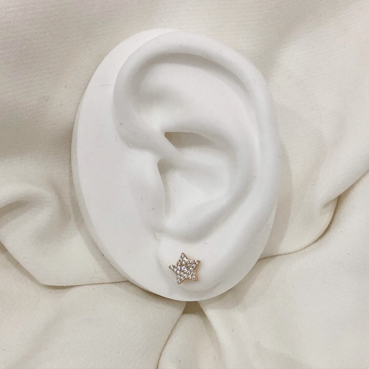 Srebrne pozłacane kolczyki gwiazdki z cyrkoniami