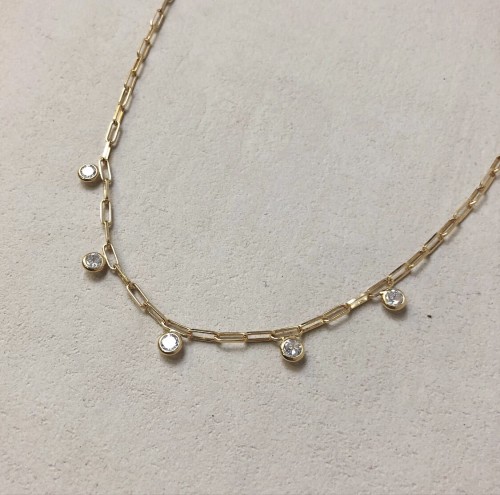 Srebrny pozłacany naszyjnik choker łańcuch z cyrkoniami