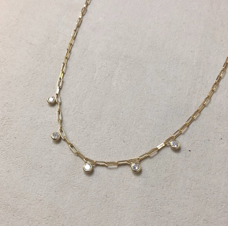 Srebrny pozłacany naszyjnik choker łańcuch z cyrkoniami
