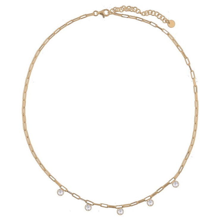 Srebrny pozłacany naszyjnik choker łańcuch z cyrkoniami