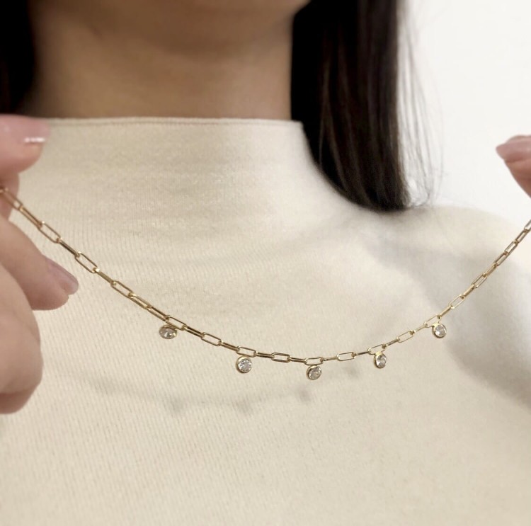 Srebrny pozłacany naszyjnik choker łańcuch z cyrkoniami