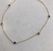 Srebrny pozłacany naszyjnik choker z wisiorkami granatowa emalia