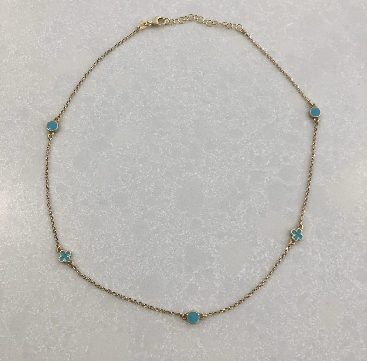 Srebrny pozłacany naszyjnik choker z wisiorkami niebieska emalia