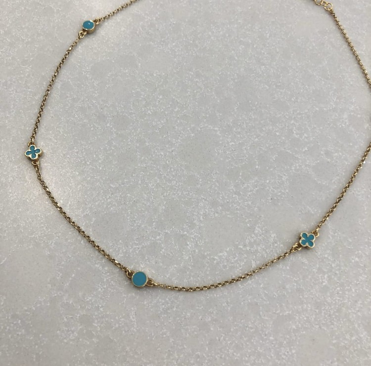 Srebrny pozłacany naszyjnik choker z wisiorkami niebieska emalia