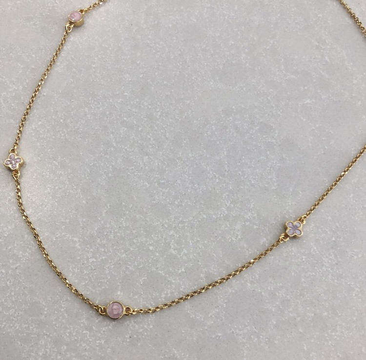 Srebrny pozłacany naszyjnik choker z wisiorkami różowa emalia