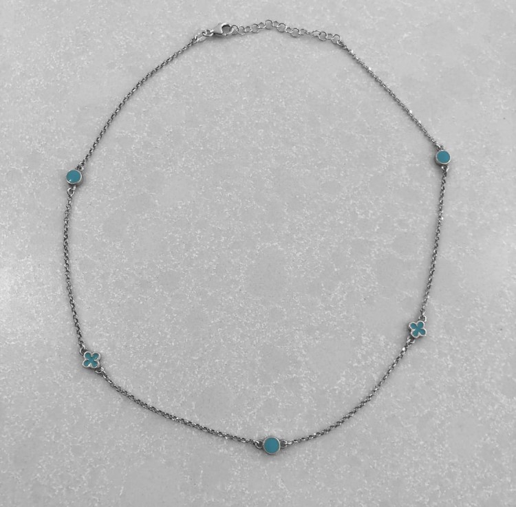 Srebrny naszyjnik choker z wisiorkami niebieska emalia