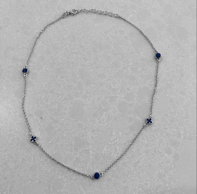 Srebrny naszyjnik choker z wisiorkami granatowa emalia