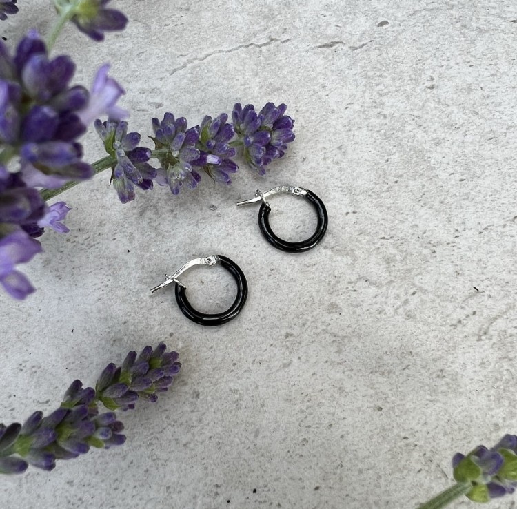 Srebrne  kolczyki koła CZARNE