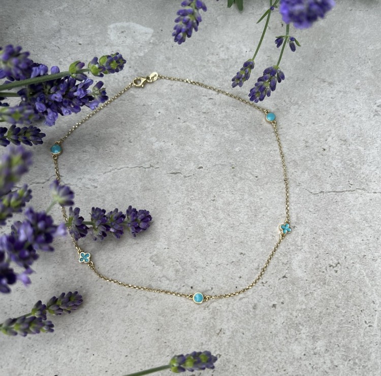 Srebrny pozłacany naszyjnik choker z wisiorkami niebieska emalia