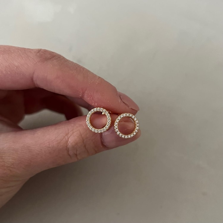 Srebrne pozłacane kolczyki koła z cyrkoniami 11mm