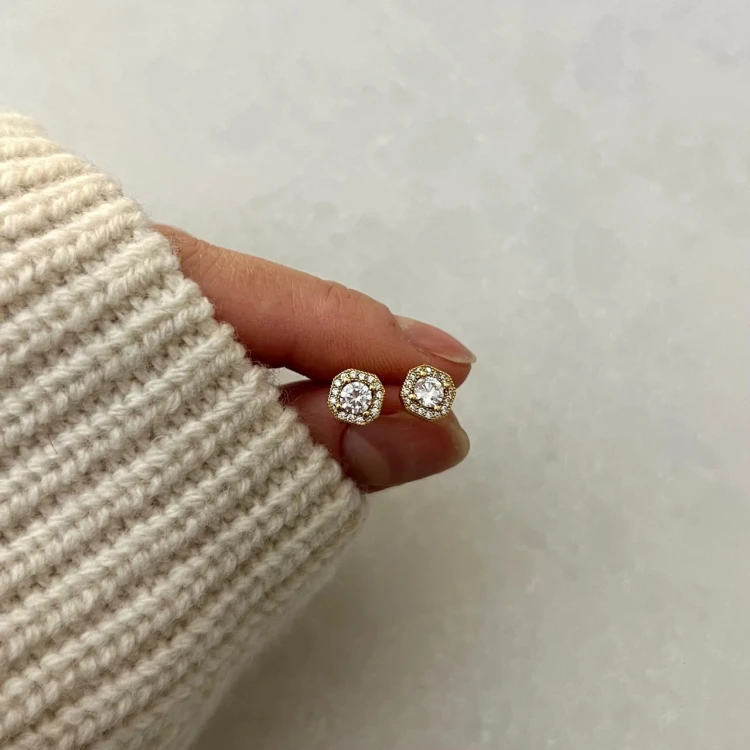 Srebrne pozłacane kolczyki z cyrkoniami