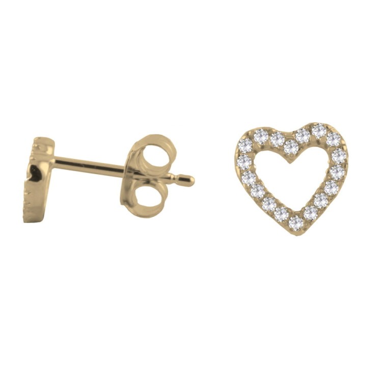 Srebrne pozłacane kolczyki z cyrkoniami serca MIŁOŚĆ