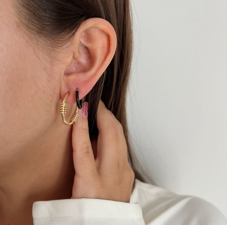 Srebrne  kolczyki koła CZARNE