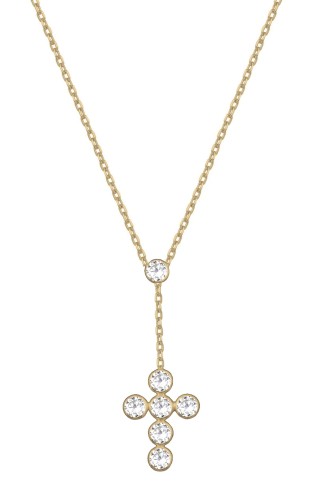 Srebrny pozłacany naszyjnik krawatka z krzyżem i cyrkoniami