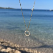 Srebrny pozłacany naszyjnik koło z cyrkoniami