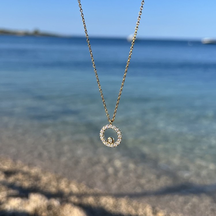 Srebrny pozłacany naszyjnik koło z cyrkoniami