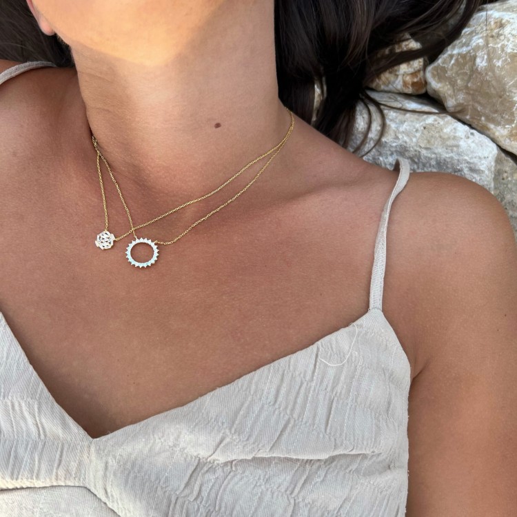 Srebrny pozłacany naszyjnik z cyrkoniami