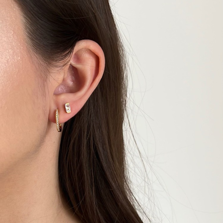 Srebrne pozłacane kolczyki z cyrkoniami PROSTOKĄT