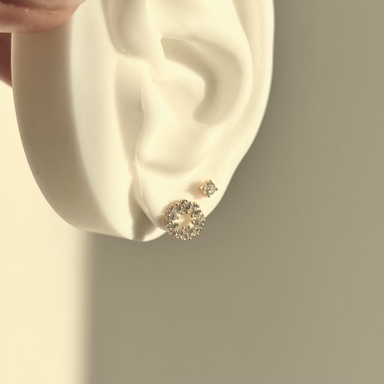 Srebrne pozłacane kolczyki z cyrkoniami złociste