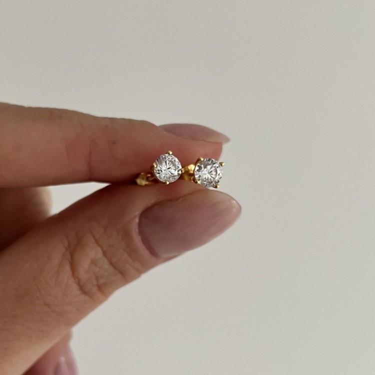 Srebrne pozłacane kolczyki z cyrkoniami 5mm