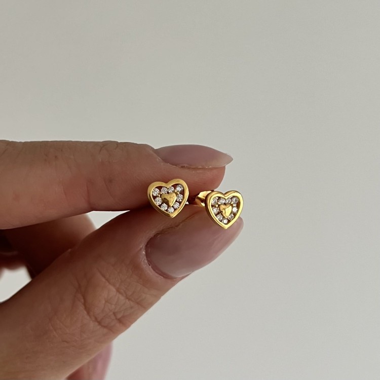 Srebrne pozłacane kolczyki z cyrkoniami serca