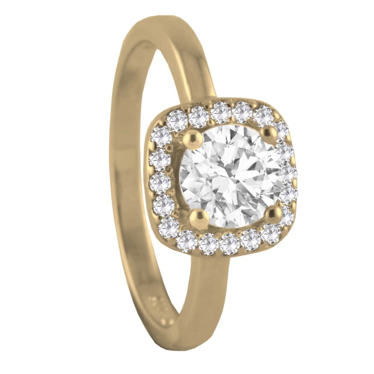 Srebrny pozłacany pierścionek z cyrkoniami WDZIĘK