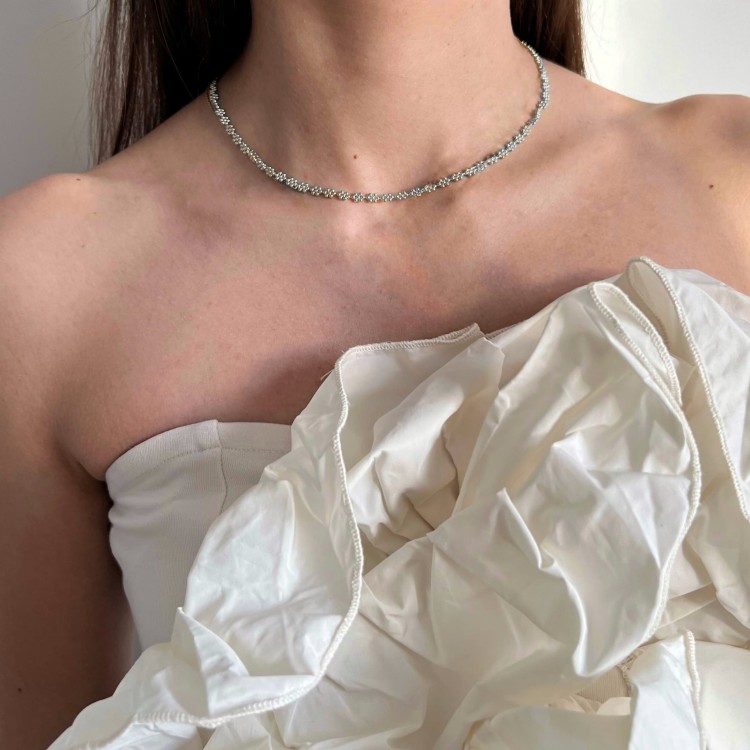 Srebrny naszyjnik choker kwiaty