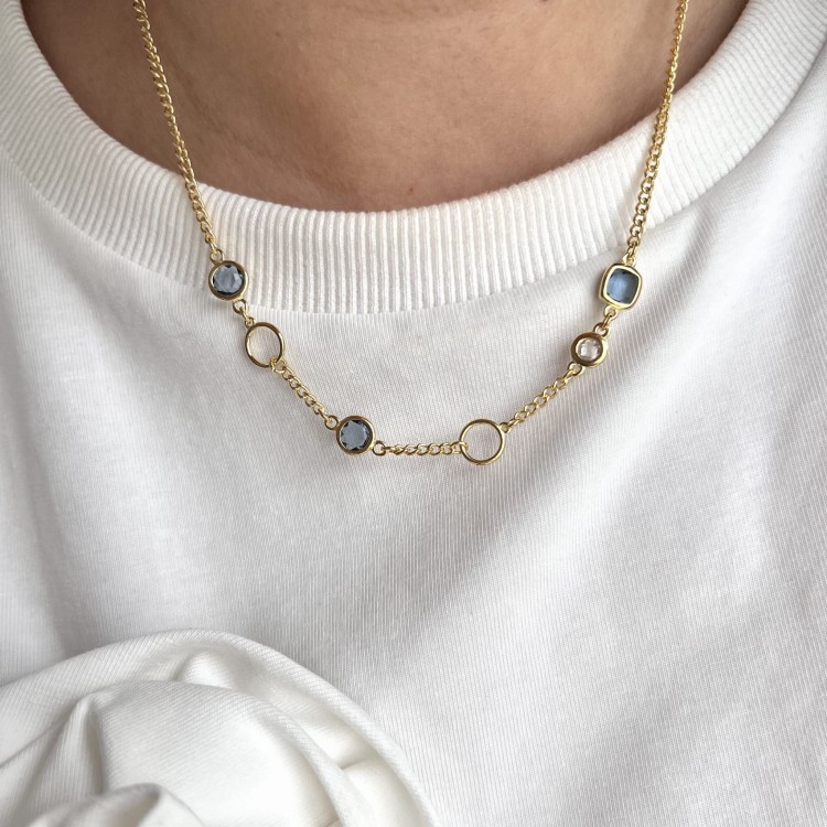 Srebrny pozłacany naszyjnik KOLOROWY odcień lazurowy