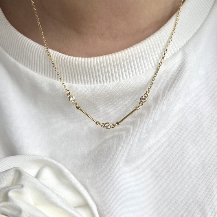 Srebrny pozłacany naszyjnik z cyrkoniami KLEJNOT