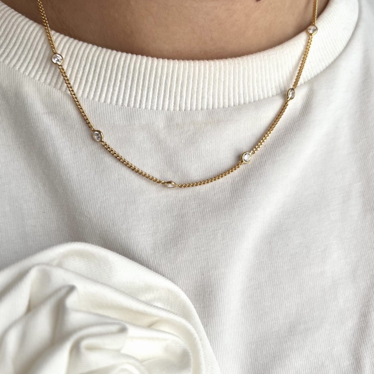 Srebrny pozłacany naszyjnik choker pancerka z cyrkoniami