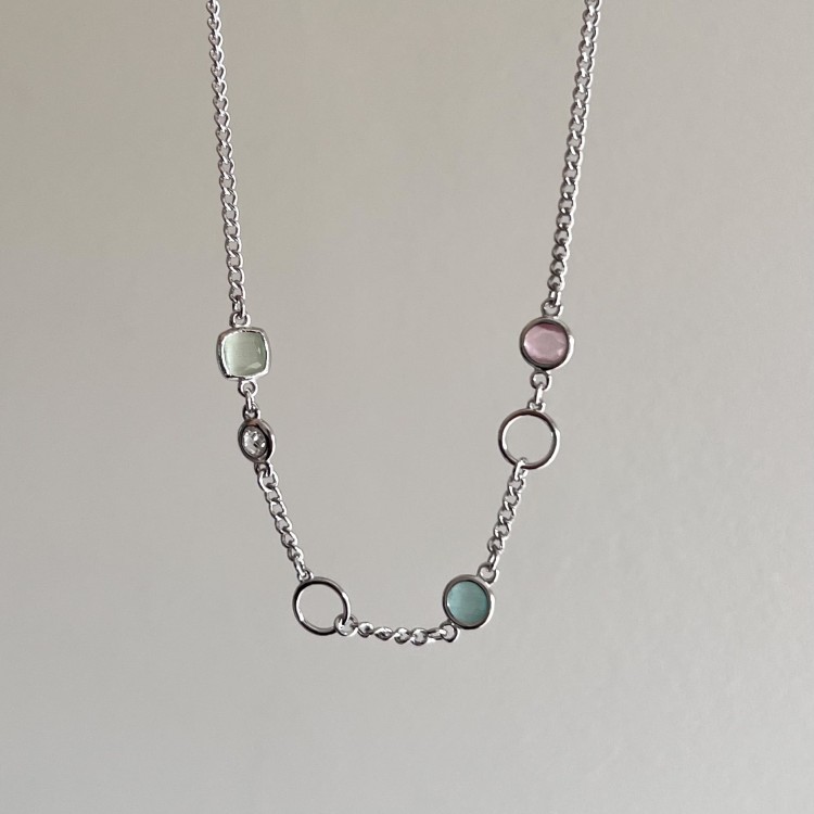 Srebrny naszyjnik KOLOROWY odcień pistacja z maliną