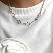 Srebrny naszyjnik KOLOROWY odcień pistacja z maliną