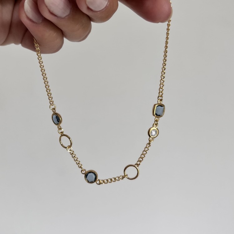 Srebrna pozłacana bransoletka na kostkę KOLOROWA odcień lazurowy