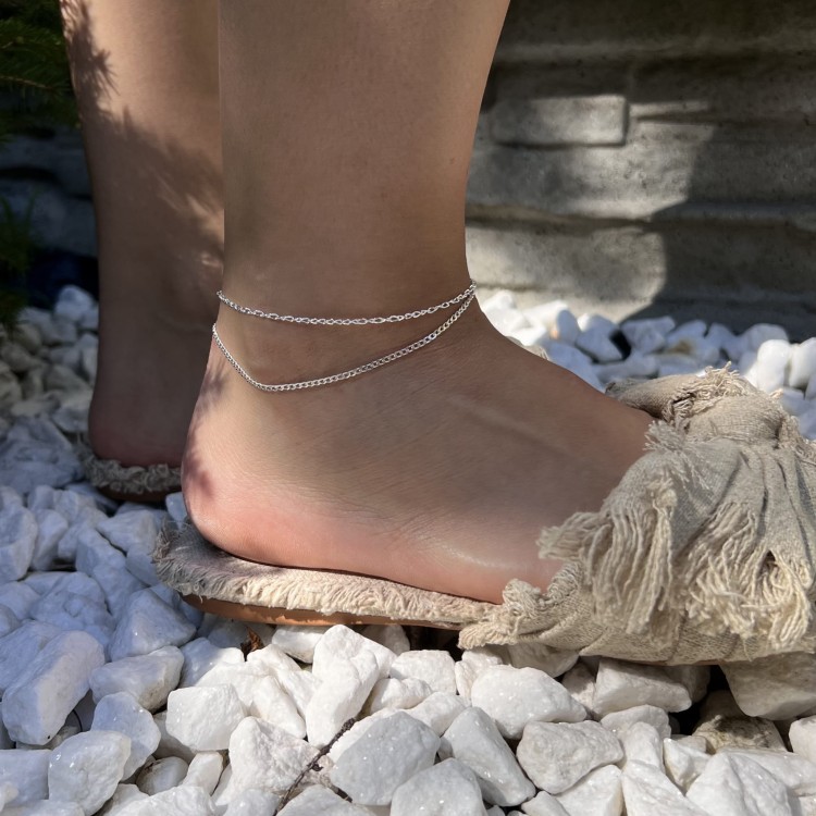 Srebrna pozłacana bransoletka na kostkę PANCERKA