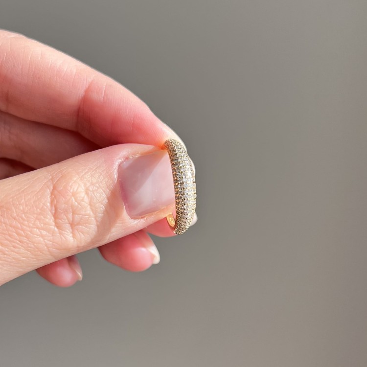 Srebrny pozłacany pierścionek z cyrkoniami PIĘKNO