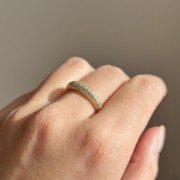 Srebrny pozłacany pierścionek z cyrkoniami PIĘKNO