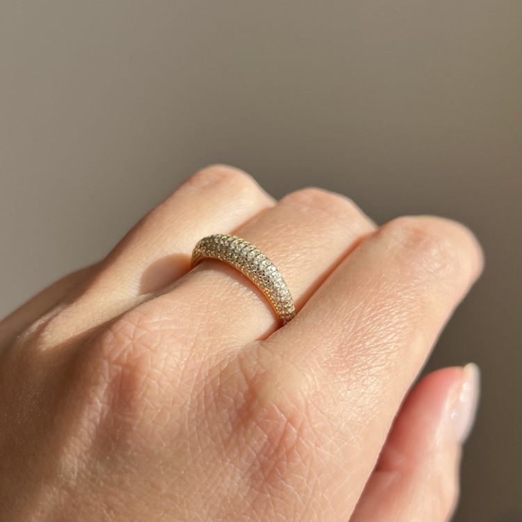 Srebrny pozłacany pierścionek z cyrkoniami PIĘKNO