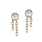 Srebrne pozłacane kolczyki z cyrkonią i łańcuszkiem