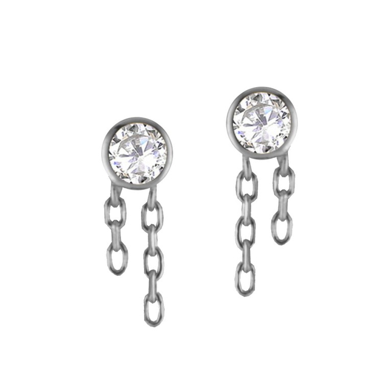 Srebrne  kolczyki z cyrkonią i łańcuszkiem