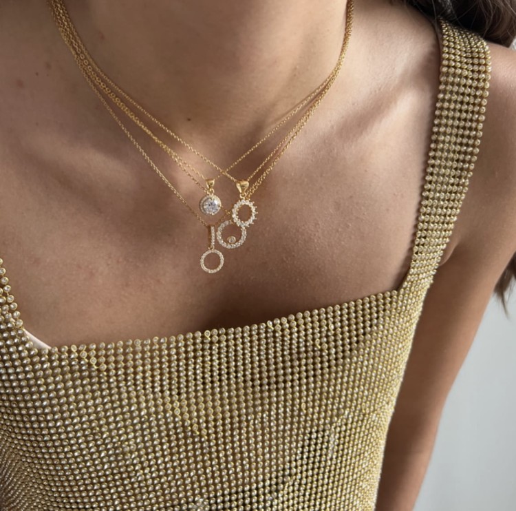 Srebrny pozłacany naszyjnik z cyrkoniami BŁYSK