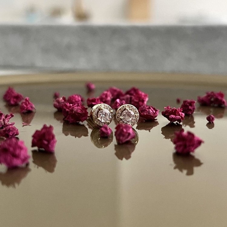 Srebrne pozłacane kolczyki z cyrkoniami ELEGANCJA