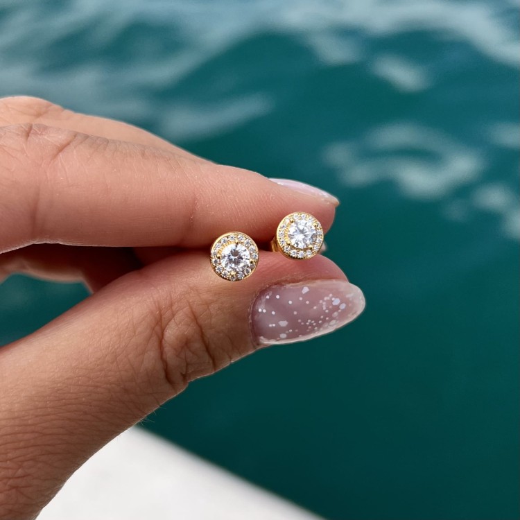 Srebrne pozłacane kolczyki z cyrkoniami ELEGANCJA