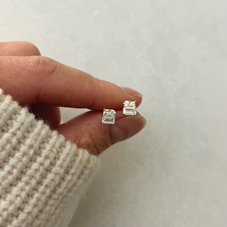 Srebrne pozłacane kolczyki z cyrkoniami mini błysk