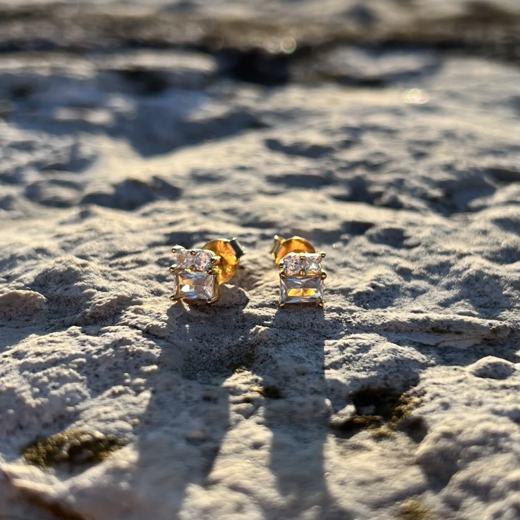 Srebrne pozłacane kolczyki z cyrkoniami mini błysk