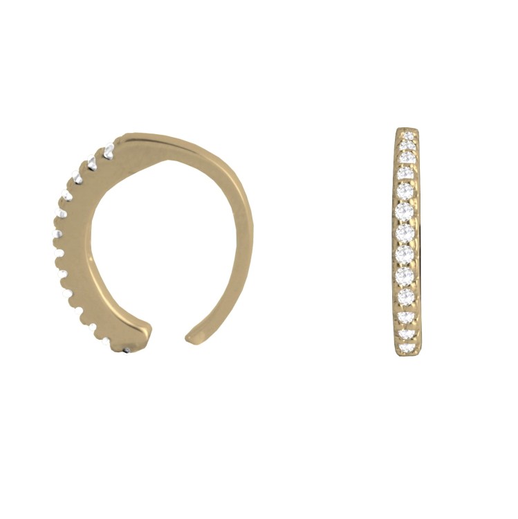 Srebrny pozłacany kolczyk z cyrkoniami nausznica