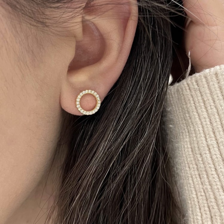 Srebrne pozłacane kolczyki koła z cyrkoniami 11mm