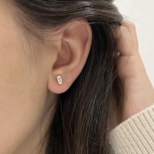 Srebrne pozłacane kolczyki z cyrkoniami PROSTOKĄT